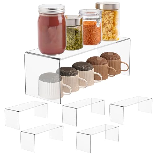 Rainmae Lot de 6 étagères de rangement pour armoire de cuisine, étagère surélevée acrylique transparente, étagère à épices de 4 mm d'épaisseur pour...