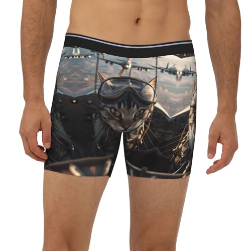 Mens Underwear Boxer Briefs - Soft Breathable Pilot Cat In Vintage Plane Men Underwear Boxer Briefs2