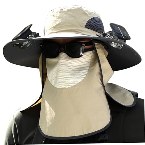 Sombrero de Ventilador con energía Solar UPF 50+, Sombrero de Sol de Ancho de 3 velocidades, Ventilador de Carga Solar y USB con Cubierta Facial Desmontable y colgajo de Cuello, Pesca Ajustable para
