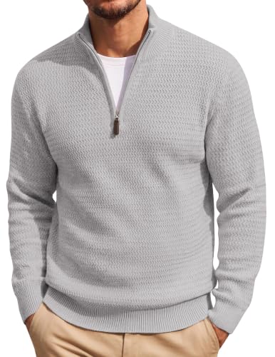 Image of COOFANDY Quarter Zip Jumper for Men Knitted Sweater Light Grey 2XL