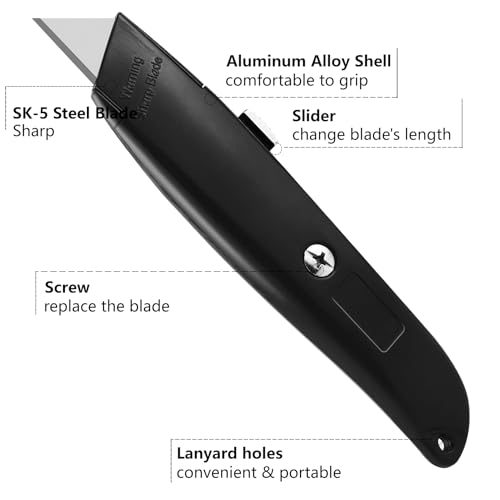 Image of DIYSELF 4 Pack Box Cutters Retractable Utility Knife, Black