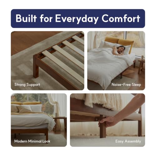 Image of LIFEMENT Full Bed Frame Classic Wood Platform, Noise Free, Under Bed Storage, No Box Spring Needed, Easy Assembly, Natural Walnut