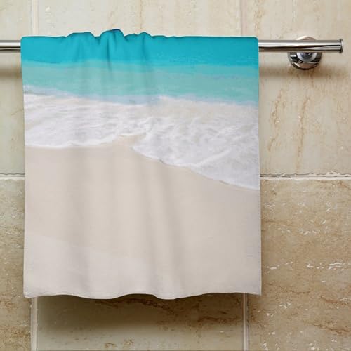 Serviette de bain microfibre 72x35 cm blanche imprimé plage tropicale