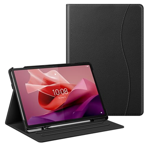 Fintie Hülle für Lenovo Tab P12 12 7 Zoll TB370FU 2023 Multi-Winkel Folio Schutzhülle mit Stifthalter Dokumentschlitze und Auto Schlaf/Wach Funktion Schwarz