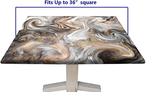 Renteriadecor Marble Square Fitted Table Cloths, Retro Marbling Texture Waterproof Wipe Clean Elastic Edged Cover, Outdoor Picnic Camping And Indoor Kitchen Dining Party, Fit 36'' Table, Sand Brown #TOP5