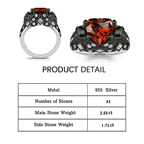 Jeulia 2.55Ct Skull Engagement Ring Sets Sterling Silver Heart Cut Red Diamond Ruby Rings Cubic Zirconia Wedding Promise Anniversary Romantic Jewelry For Women Grils Bridal With Gift Box (Beating Heart, 8.5) #TOP1