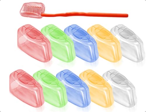 Emezddo Pack de 10 Tapas Protectoras para cepillos de Dientes, Estuche Transparente portátil para cepillos de Dientes, Estuche de Viaje con Clip para casa, Camping, Hotel, Exteriores y Viajes