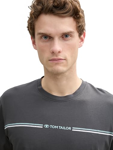 Tom Tailor Herren 1037803 T-Shirt mit Print, 10307 - Dark Shadow, S – Ansicht 6