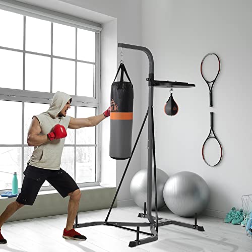 HOMCOM Saco de Boxeo Colgante 2 en 1 Saco de Suelo de Pie con Soporte con Bola de Velocidad Ajustable en Altura de 167-187 cm e Inflador para Ejercicios Fitness en Casa Gimnasio 115x157x221 cm Gris - imagen 2