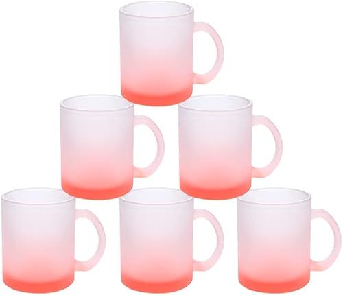 Miniatura 2 de MR.R Juego de 6 tazas de vidrio rojo esmerilado de 11 onzas con asa para transferencia de revestimiento térmico térmico