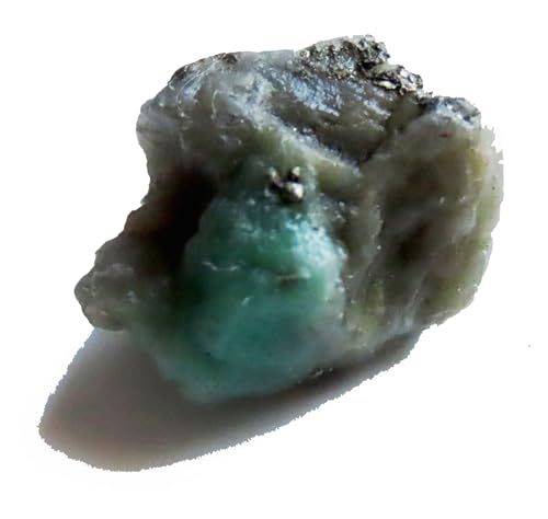 Esmeralda Natural en Bruto en su matirz de cuarzo y pirita dorada. En bruto, Piedra Preciosa Colombiana, Verde y Blanco, 4.2 Gramos, Mineral De coleccion