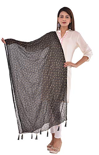 Image of YOUTHQUAKE Soft Chiffon Dupatta with Golden Foil Print & Tassels for Women & Girls