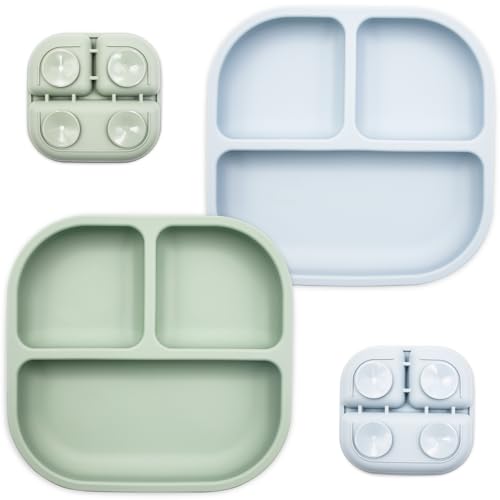 Lookka Lot de 2pièces Assiette Ventouse Pour Bébé,Enfant Sans glissement, Ensemble d'Alimentation pour Bébés en Silicone sans BPA, réutilisable, pour enfants, Toddler et enfants