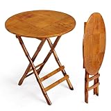 VINGLI 26.5 Inch Foldable Bamboo Round Table - Portable Lightweight Design for Indoor/Outdoor Use, Easy Assembly & Space-Saving Storage