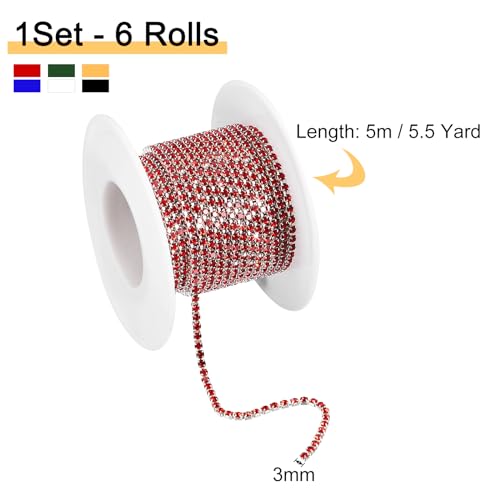 uxcell 6 Roll 33 Yards 3MM Crystal Rhinestone Close Chain Trim - Image 2