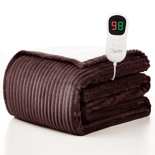 Image of Homemate Heated Blanket Electric Throw - 50 inchx60 inch Heating Blanket Throw 1 /2 /4 /6 /8 Hours Auto-Off 10 Heat Levels Over-Heat Protection Soft Flannel Sherpa ETL Certification
