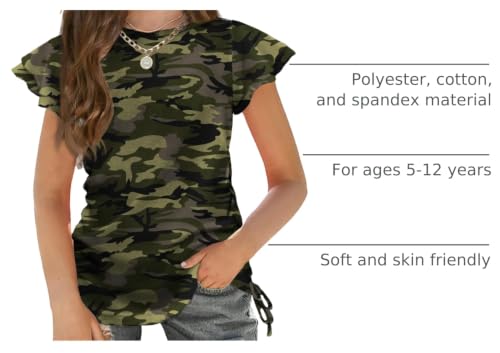 Image of Arshiner Girls T Shirts Ruffle Short Sleeve Ruched Knot Side Tunic Blouse Summer Tee Tops
