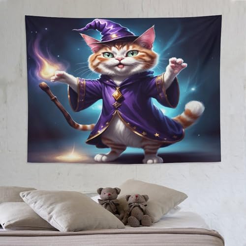 Tapisserie chat d'Halloween PAZZK tenture murale esthétique salon chambre 150x200cm