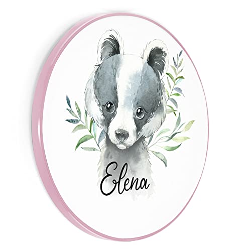 Image of Personalised Wireless Charger For Qi Enabled Phones, Badger with Pink Edge with Name