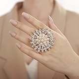 YERTTER Vintage Gold Round Pearl Ring Wide Ethnic Style Women Statement Ring Rhinestone Exaggerated Cocktail Ring Vintage Rhinestone Ring for Wedding Women Girls (Gold）