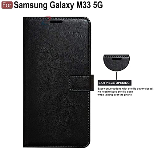 Image of CEDO Flip Cover for Samsung Galaxy M33 (5G) | Leather Finish | Inside Pockets & Inbuilt Stand | Shockproof Wallet Style Magnetic Closure Back Case Flipcover (Black)