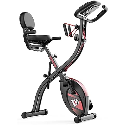 HAPBEAR Folding Exercise Bike Magnetic Foldable Stationary Bike, 3 in 1 Mode Indoor Upright Fitness Workout X-Bike with 8-Level Resistance and Arm Resistance Band, Pulse Sensor,LCD Monitor Black Cover