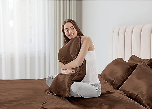 Image of Soft and Silk Satin Bedsheet for Single Bed - 400 TC Romantic Bedsheet Set for Bedroom | Bridal Wedding Bedsheet with Pillow Cover | Ideal for Gifting Brown, Single Bed