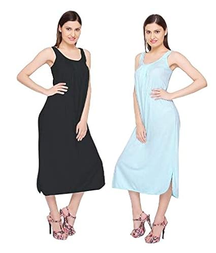 Vibha Women’s Hosiery Cotton Full Length Camisole, Long Inner Wear Petticoat-Nighty Slip-Kurti Suit Pack of 2 Pc