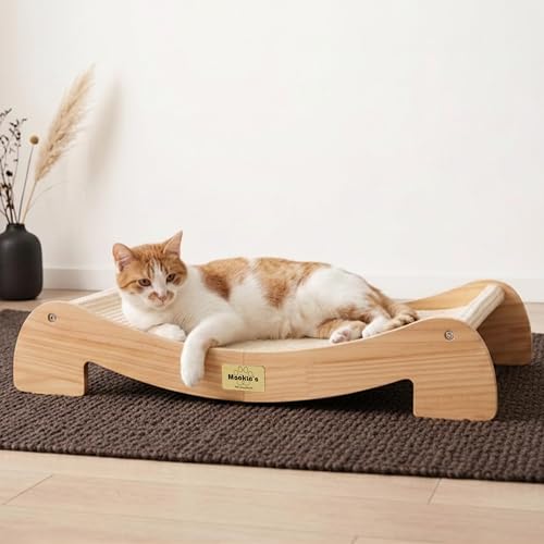 Mookie’s Kratzbrett für Katzen XL 67x42 cm – 2-in-1 Katzenliege & Kratzsofa aus Massivholz – Natursisal Kratzfläche – für Katzen jeder Größe