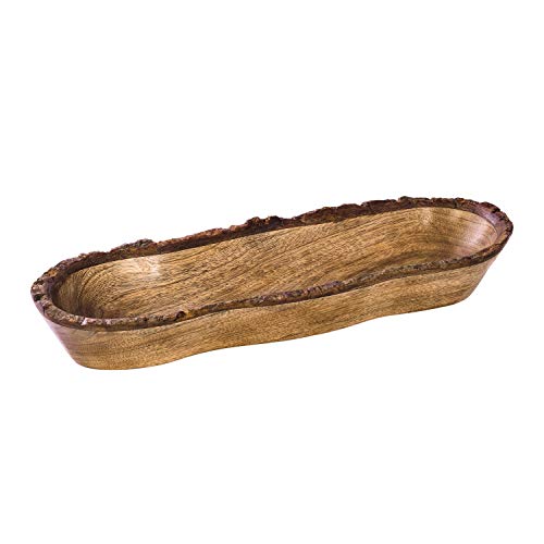 Divit Shilp Vassoio in Legno Naturale, Ciotola per Insalata, Verdure e Frutta, Vassoio Grande e Profondo per la Famiglia, le Feste. (Bark Edge Tray (New))