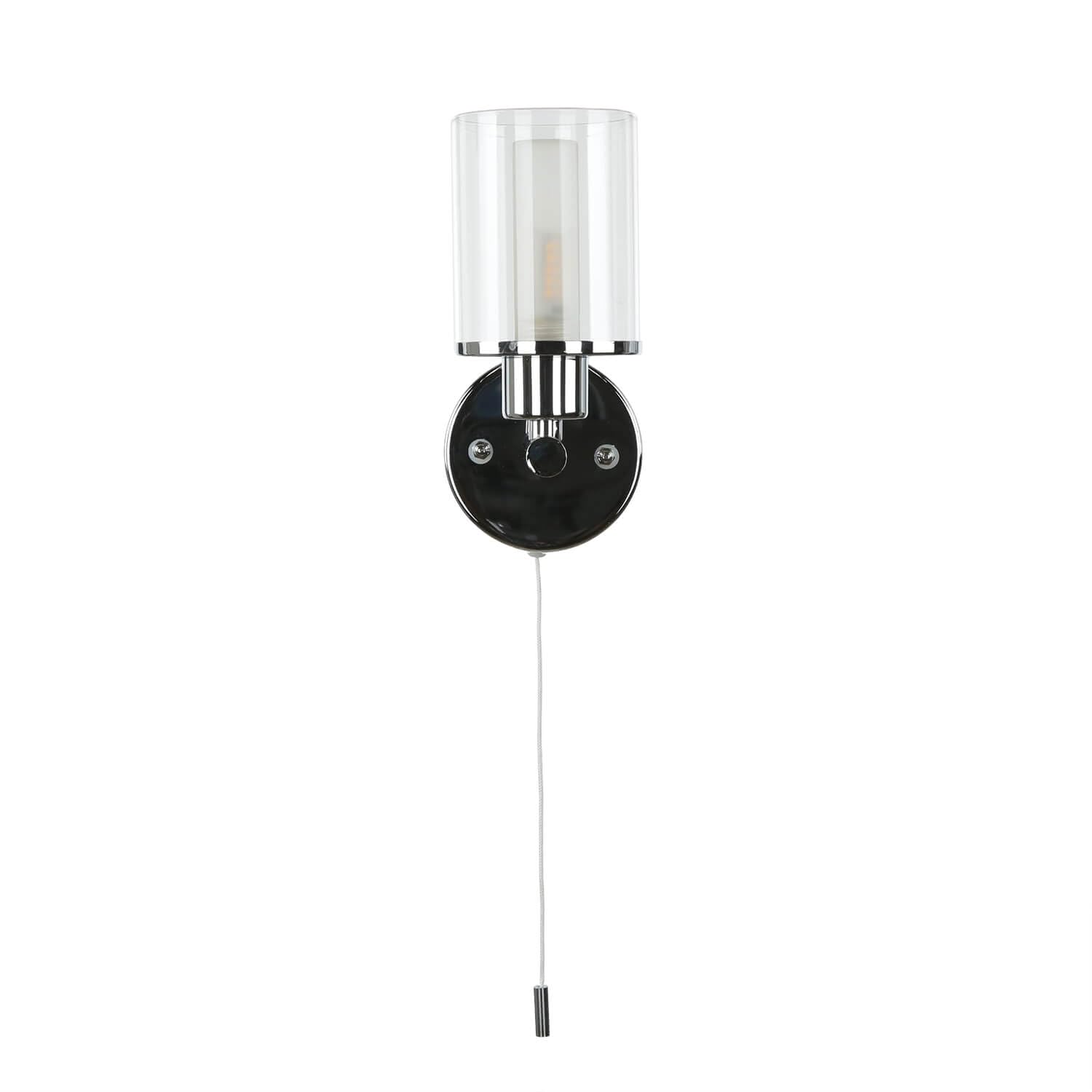 Licht-Erlebnisse Kleine Wandlampe mit Schalter Glasschirm IP44 H:17cm Jugendstil Wandleuchte Badlampe Spiegelleuchte