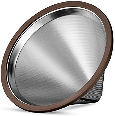 Stainless Steel Pour Over Coffee Dripper with Double Layered Filter, Paperless and Reusable Cone Shaped Filter for Osaka, Chemex, Hario, Bodum and Other Carafes
