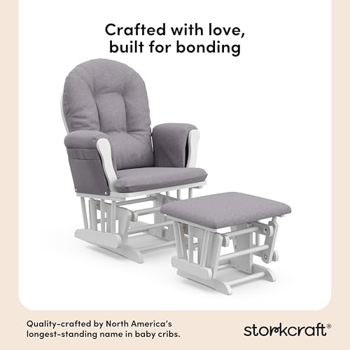 Image of Storkcraft Premium Hoop Glider & Ottoman (Espresso /Gray Swirl) - GREENGUARD Gold Certified Nursery Glider, Solid Wood Craftsmanship, Smooth-Gliding Nursery Chair and Ottoman, Award-Winning