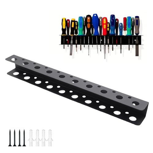 HERKINDNESS Tournevis Étagère Murale, 40 cm Support Mural Tournevi, 19 Trous Étagère Murale Porte-Outils, avec Vis et Tubes D'expansion, pour Ranger Tournevis, Clés, Pinces