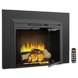 LegendFlame Damon 28 Inches Electric Fireplace Insert with Trim Kit, Glass Door and Mesh Screen, Fireplace Heater 750/1500W, Fire Crackling Sound, Adjustable Flame Speed, Remote Control, Black