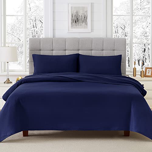 Image of Viviland Plush Micro Fleece Queen Bed Sheet Set - Soft Fuzzy Polar Fleece Velour Velvet Sheets - Extra Warm Winter Fleece Bed Sheets with Deep Pocket - Navy - Queen | Soft Flannel-like Fleece, 100% Polyester, Fluffy Velvety Feel, 200GSM, 15 inch Deep Pocket, Warm Winter Gift & Decor