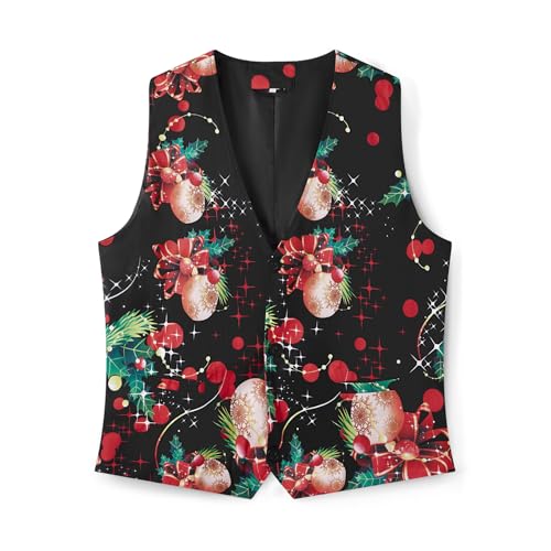 Men's Christmas Suit 3 Piece Slim Fit Xmas Printed Blazer Jacket Pant Vest Formal Dress Party Prom Outfits (#1-Black Light Ball, M)4