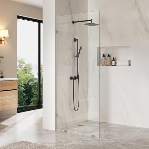 Image of DeerValley 32 inchx78 inch Frameless Shower Glass Panel, Chrome | 3 /8'' Thick Tempered Glass, Stainless Steel Clamps, Reversible Installation, Easy to Clean