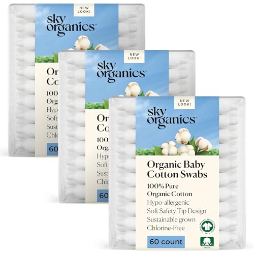 Image of Sky Organics - Organic Baby Cotton Swabs, 180 ct. - Ultra Soft Baby Safe Tips - Strong & Durable - Hypoallergenic - Chlorine Free - Natural, Vegan & Cruelty Free - Skin Care & Baby Care