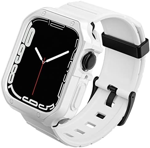 Compatible for Apple Watch Band with Case ,Lasllaves Shockproof Soft TPU Sport Watch Bands Wrist Strap with Protective Bumper Cover for iWatch SE Series 8 7 6 5 4 3 2 1 Accessories (45mm/44mm/42mm, White)