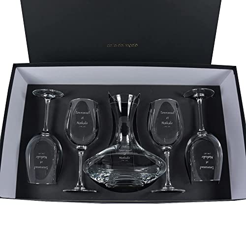 Cofanetto caraffa e bicchieri da vino con scatola (Cofanetto Caraffa e bicchieri personalizzati per coppie Regalo Matrimonio, San Valentino, anniversario di matrimonio, nozze d'oro o nozze