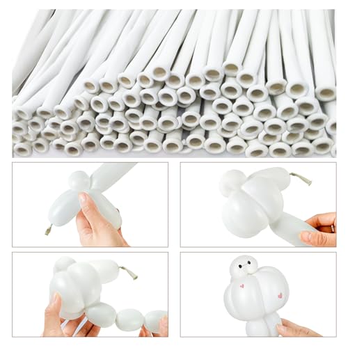 Image of LXZFCRG 260 Balloons White Long Ballons for Balloon Animals, 100pcs Twisting Ballons for Balloon Garland Animals Modeling Birthday Wedding Party Decorations (White)