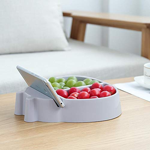 MYJIE Nussschüssel, Snackschale mit Handy-Tablet-Halter für Süßigkeiten, Sonnenblumensamen, Pistazien, Erdnüsse und Früchte, Grau, Keramik, Rustikal, rund, Snack, Snackschale