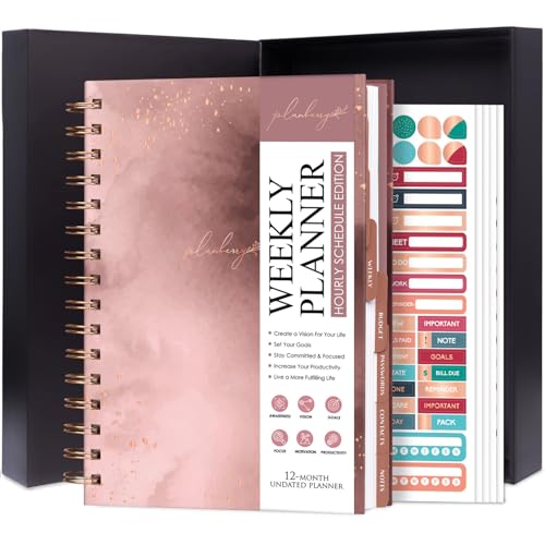 Image of PLANBERRY Hourly Schedule Planner Premium - Undated Weekly Organizer with Time Slots & Monthly Budget - Time Management, Goal Setting, To-Do List & Habit Tracker -6.9″x8.5″(Rose Gold)