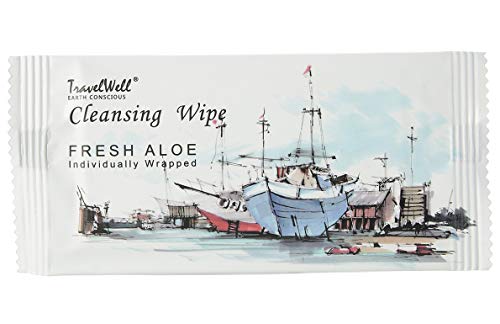 TRAVELWELL Cleansing Wipes Individually Wrapped 500 Count per Package Nartural Fresh Aloe Acohol Free Travel Packs Elderly Bathing Hotel Toiletries Amenities Cleanings & Make-Up Remover