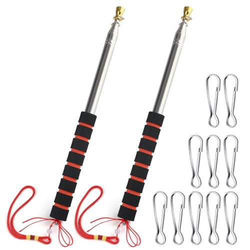 kclkda 2 Pieces Telescopic Handheld Flagpole with 10 Pieces Flag Clips, Stainless Steel Telescopic Pole Pointer Stick, Extendable Portable Flag Pole for Festival Camping Tour Guide Teaching (8.2FT)