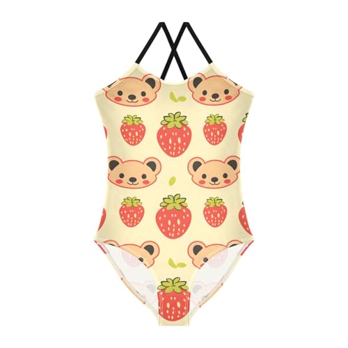 Bolaz Girls Swimsuits One-Piece Bathing Suits Multicolor Kids Sport Summer Beach Swimwear for 3-10 Years Old-Cute Face Bear