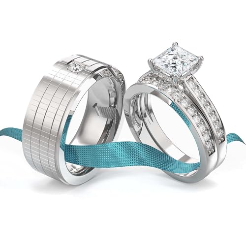 Wedding Ring Sets His And Hers Promise Ring Wedding Ring Sets His And Hers Couples Women 925 Sterling Silver Moissanite Man Titanium Wedding Band
