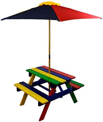 HGC Home and Garden Junior Rainbow Kids Picnic Table Set with Umbrella