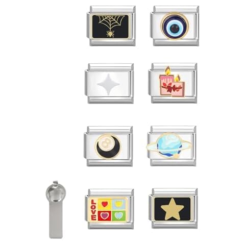 ITingstere Italian Silvery Charms Sets 10pcs Assorted Charms and Opening Tools 9mm Modular Charm Bracelet Link Handmade DIY Jewelry Gifts Cover